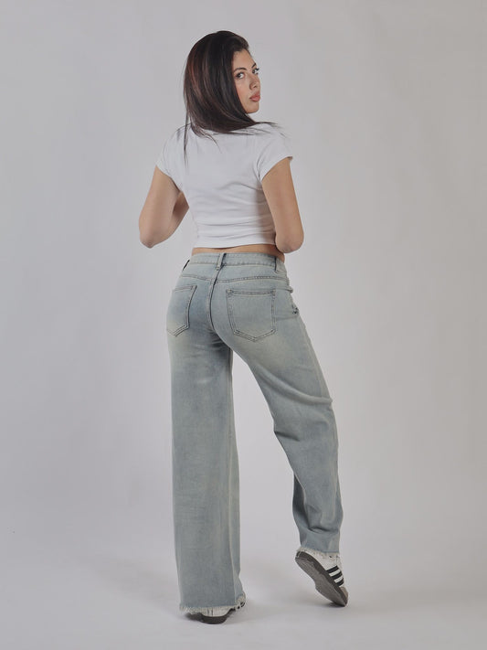 JEANS WIDE LEG FRAYED HEM