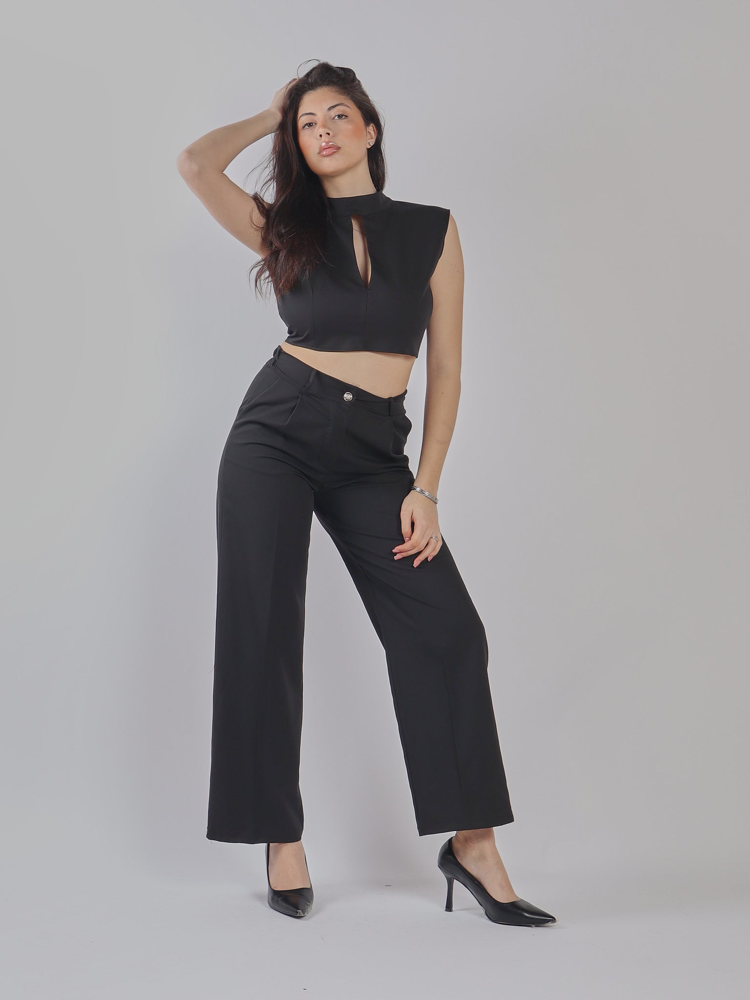 SET COORDINATO ELEGANTE CON TOP E PANTALONE A VITA