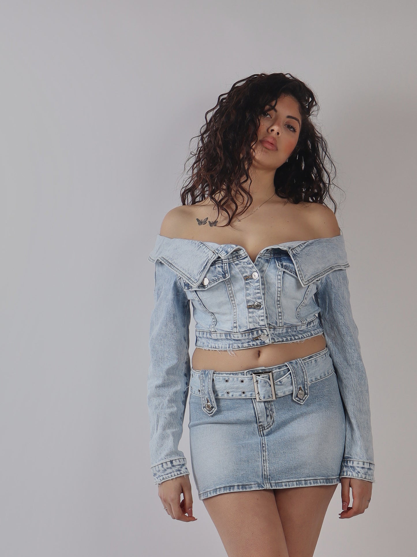 GIACCA CORTA IN DENIM CON SPALLE SCOPERTE