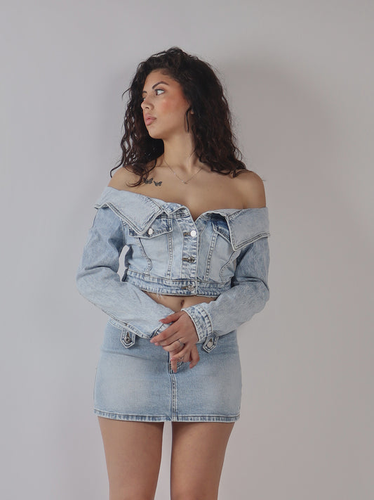 GIACCA CORTA IN DENIM CON SPALLE SCOPERTE