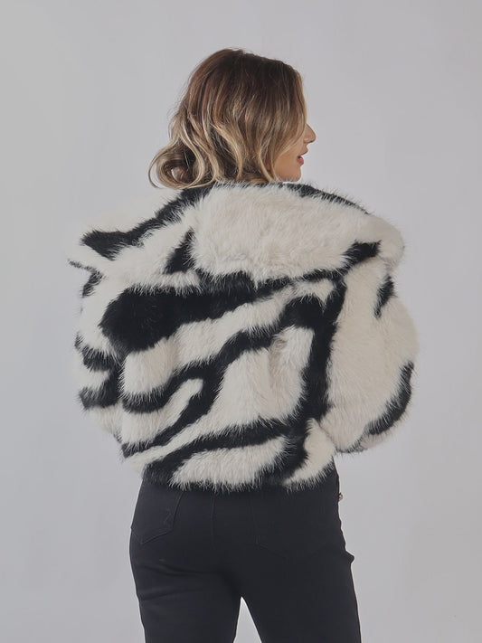 Giacca corta in pelliccia sintetica fantasia zebrata