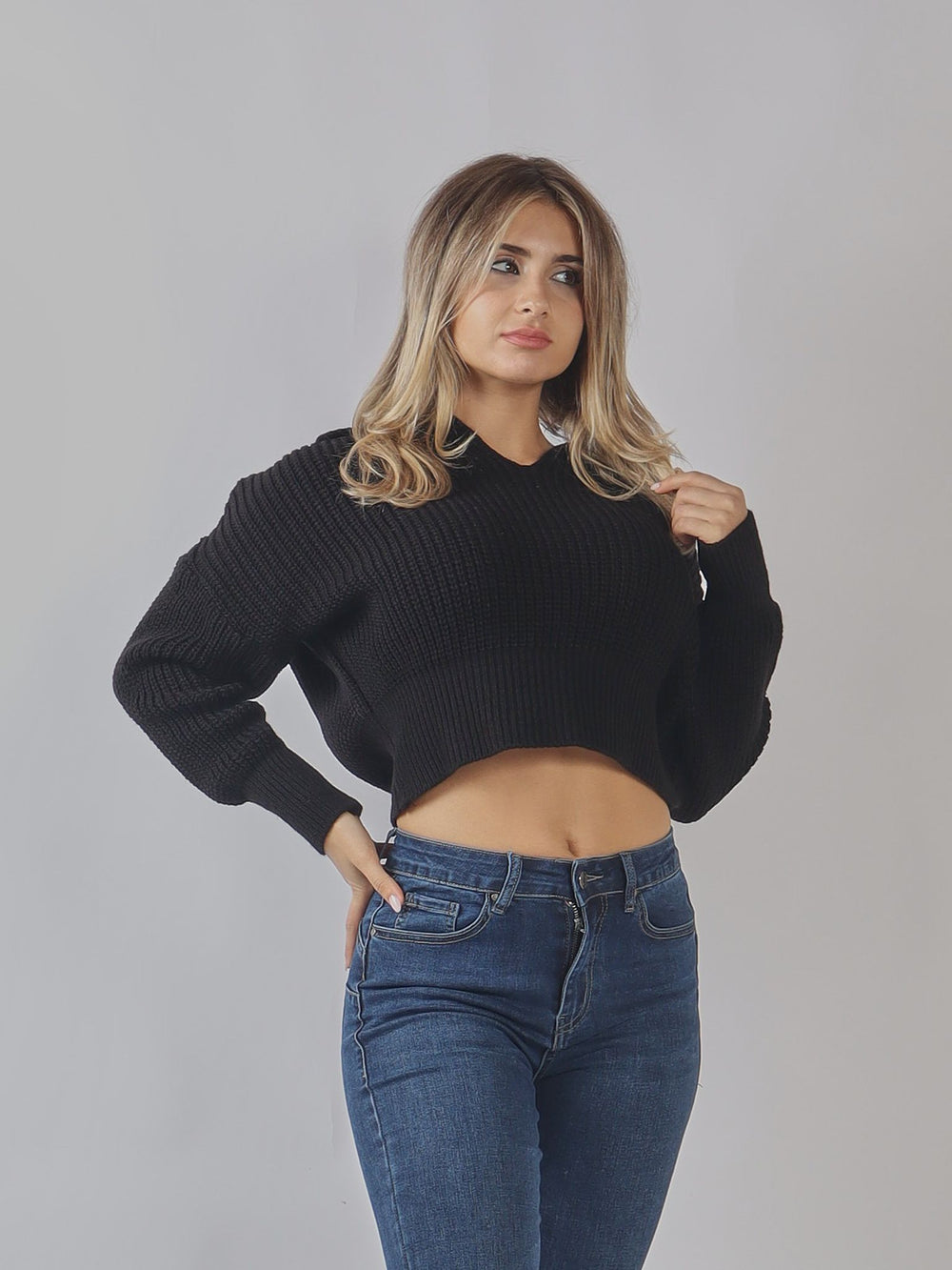 Maglione cropped a coste