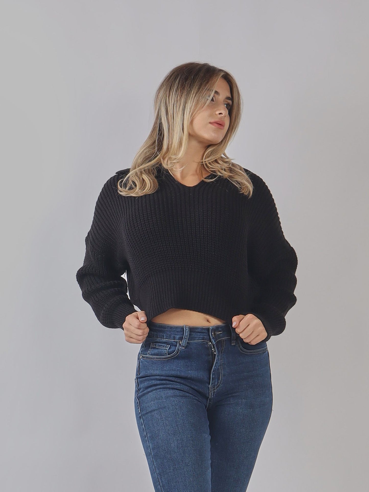 Maglione cropped a coste