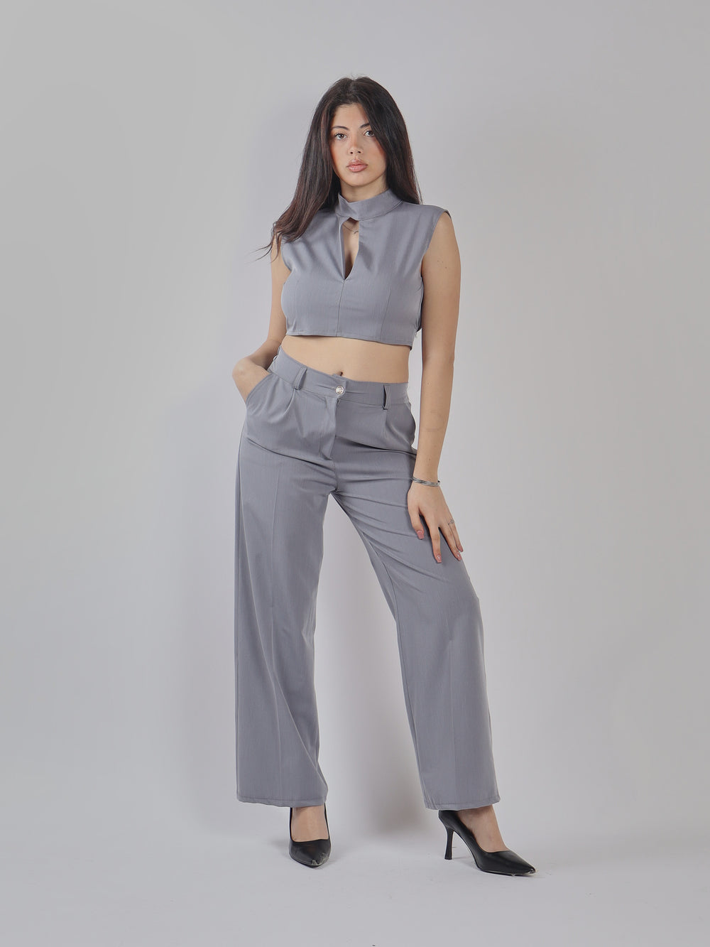 SET COORDINATO ELEGANTE CON TOP E PANTALONE A VITA