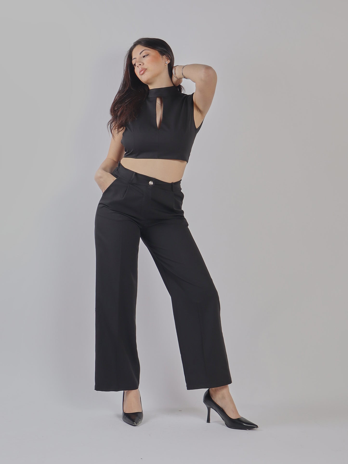 SET COORDINATO ELEGANTE CON TOP E PANTALONE A VITA