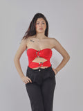 TOP STRAPLESS CON CUT-OUT E PANTALONI A VITA ALTA