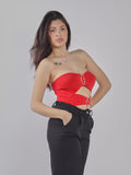 TOP STRAPLESS CON CUT-OUT E PANTALONI A VITA ALTA