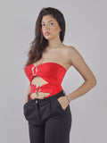 TOP STRAPLESS CON CUT-OUT E PANTALONI A VITA ALTA