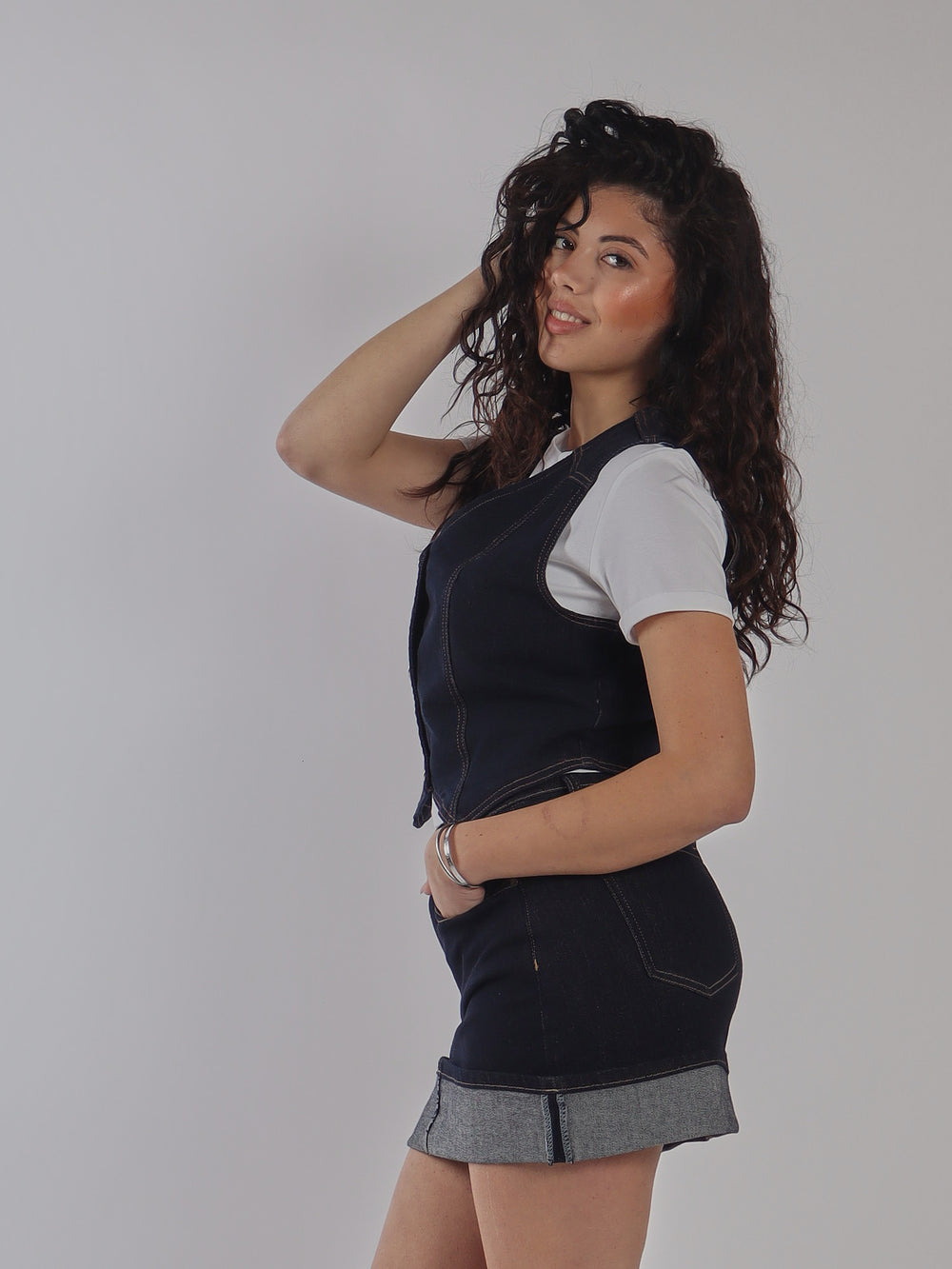 MINIGONNA IN DENIM SCURO CON RISVOLTO