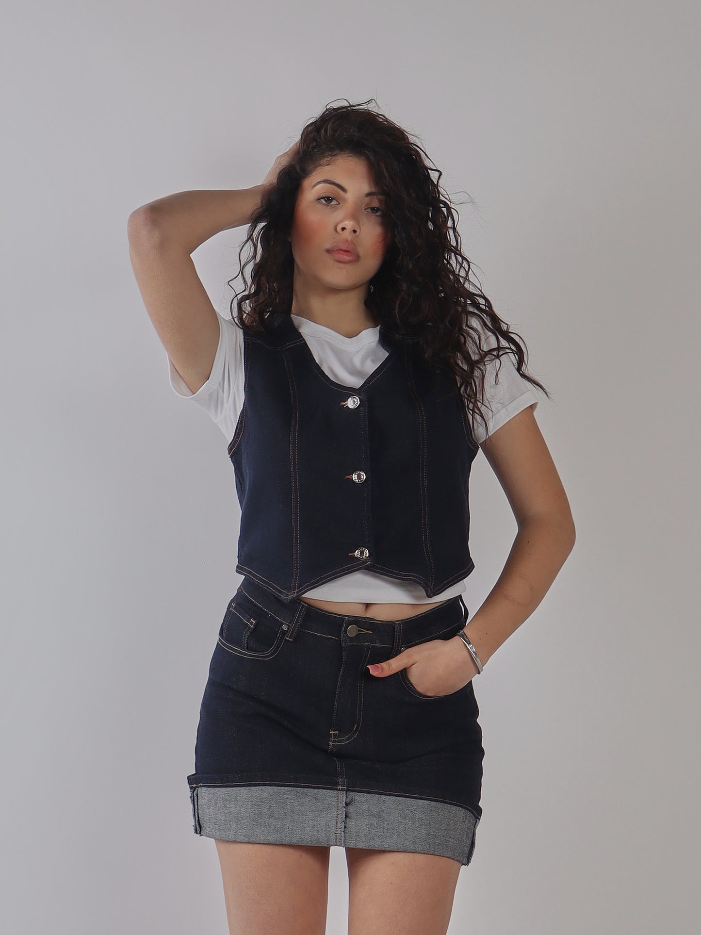 MINIGONNA IN DENIM SCURO CON RISVOLTO