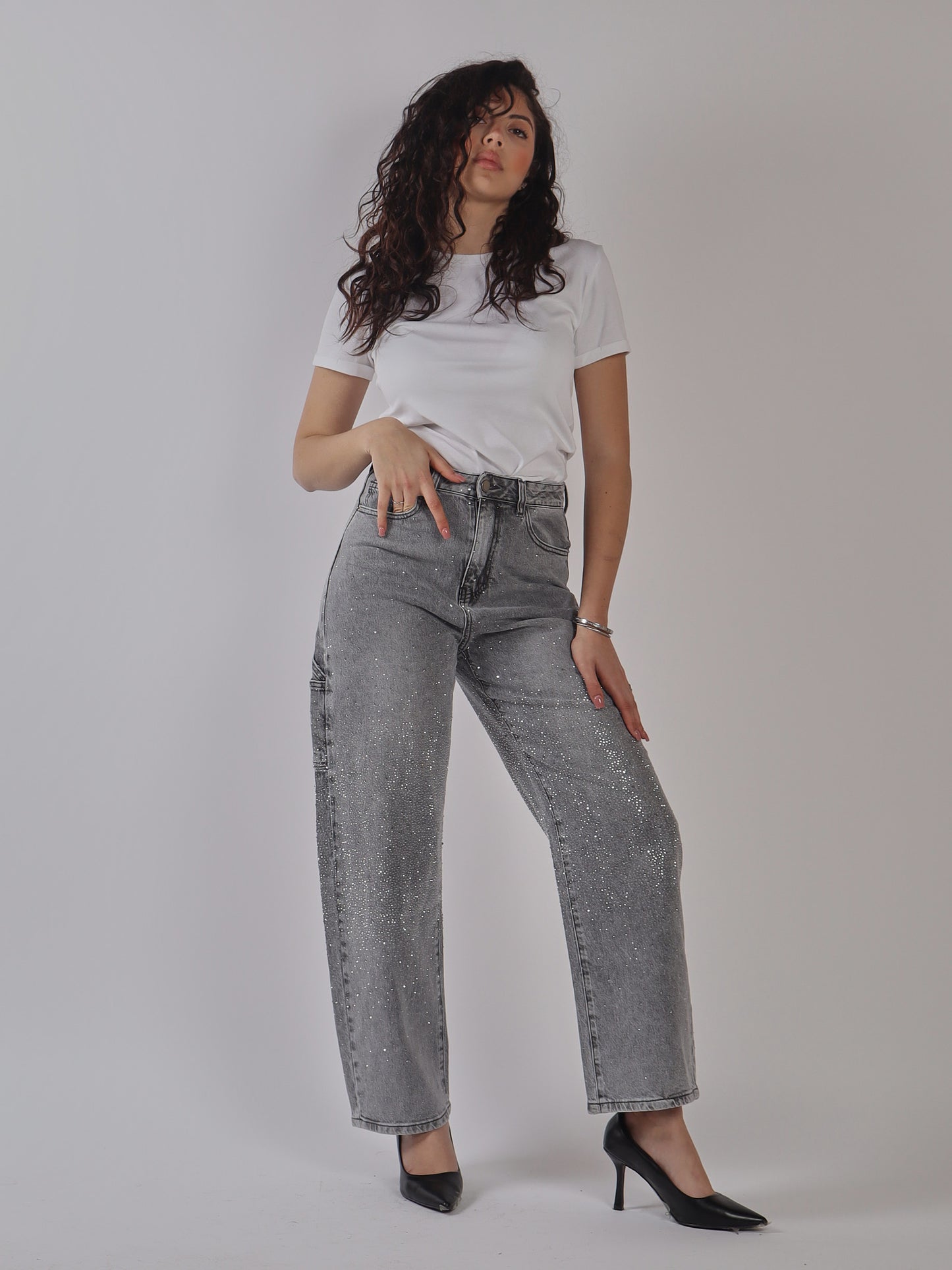 JEANS MOM FIT CON MICRO STRASS